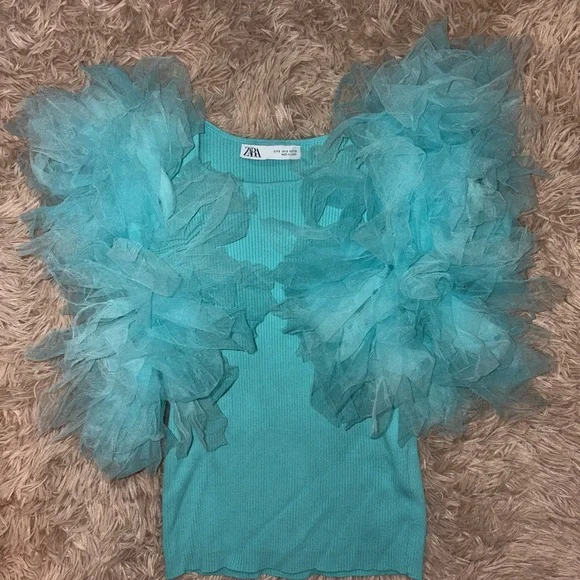 Zara Tulle Organza Sleeve Top - Picture 3 of 6